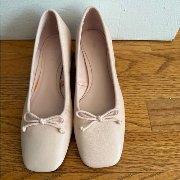 Zara Leather Block‑Heel Ballerina Flats with Bow – Size 6– NWOT - Picture 2 of 6